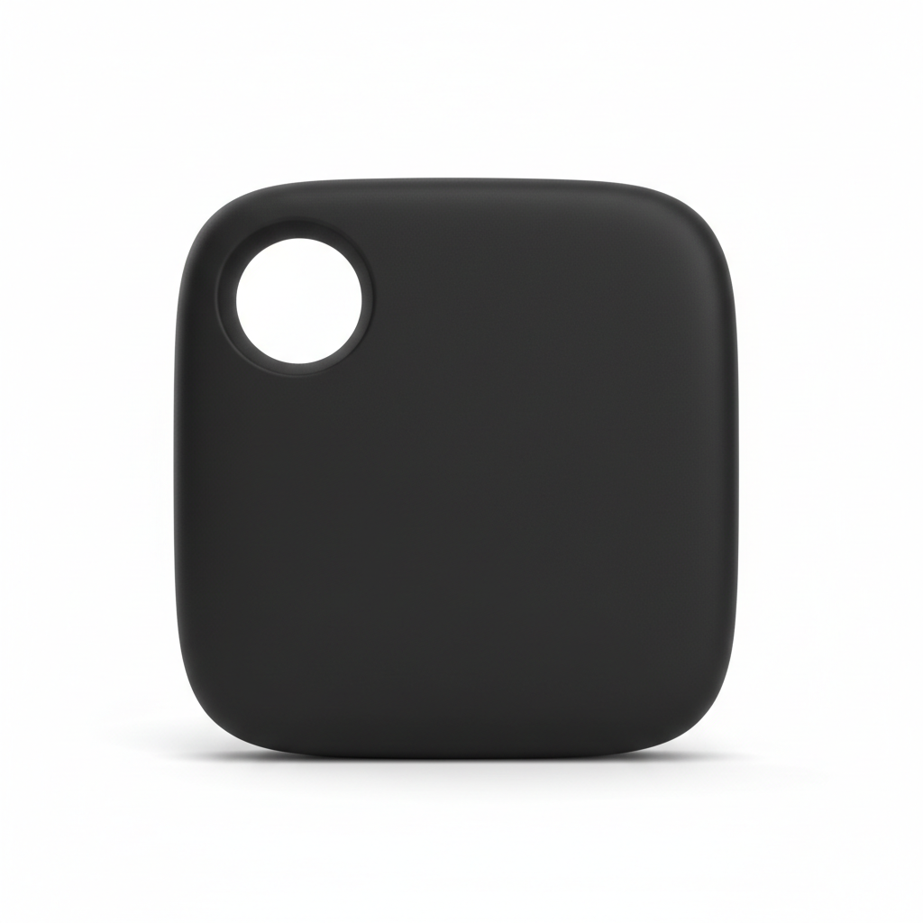 Black square-shaped device with a circular cutout on a white background